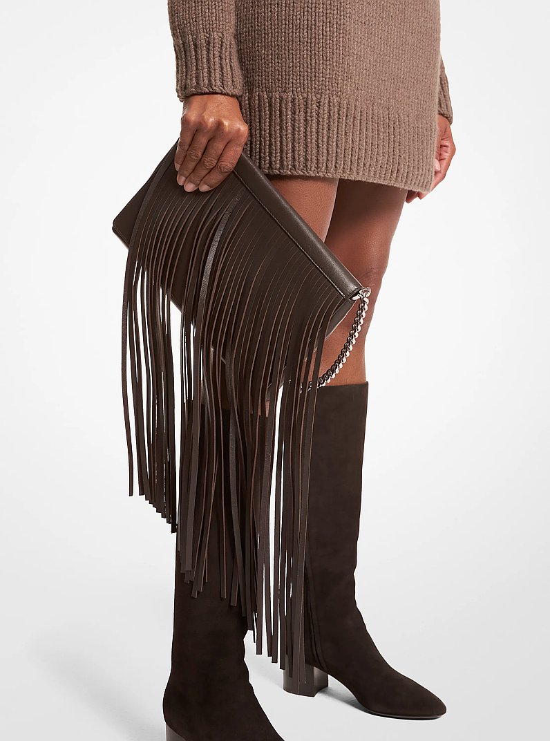 Ali Fringed Leather Clutch in CHOCOLATE | Michael Kors