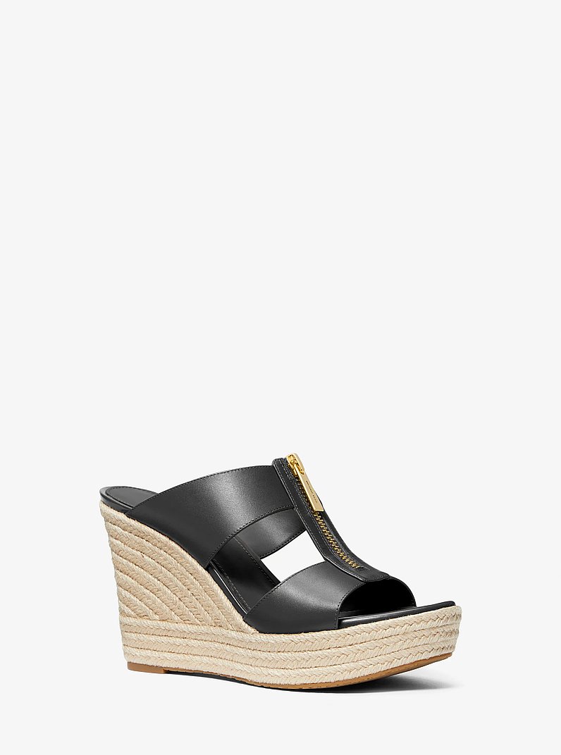 Bradley Leather Wedge Sandal in BLACK | Michael Kors