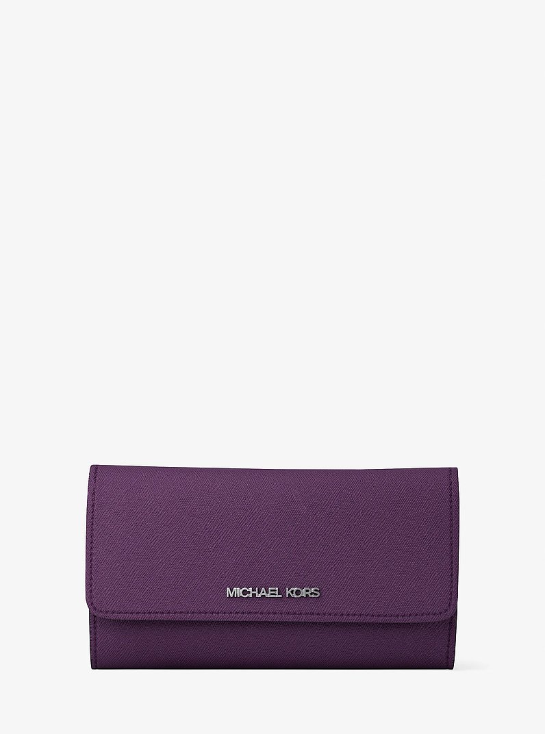 Jet Set Large Saffiano Leather Tri-Fold Wallet in PURPLE | Michael Kors