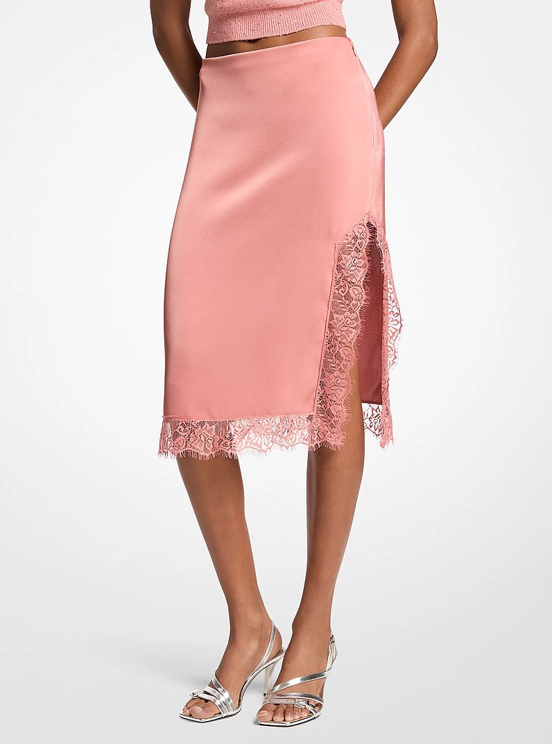 Falda de sat&eacute;n con ribete de encaje in SUNSET ROSE | Michael Kors