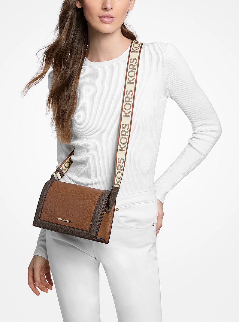Borsa a tracolla Jet Set grande in pelle martellata e stampa logo in MARRONE/CUOIO | Michael Kors