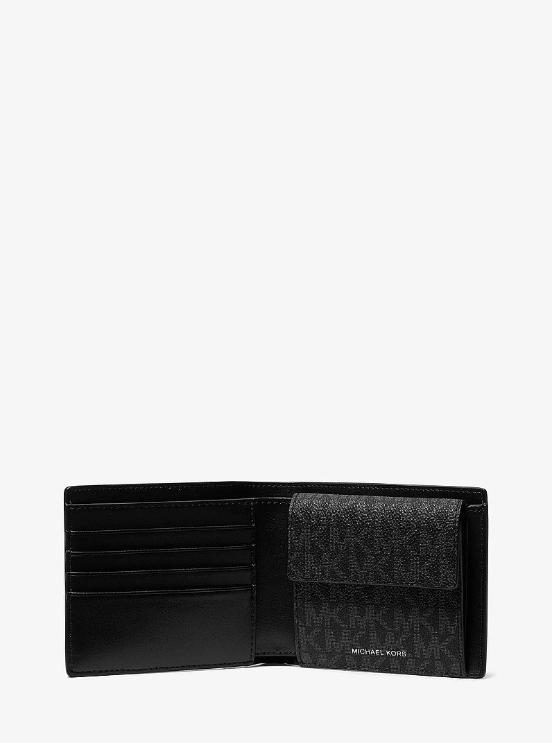 Hudson Leather and Signature Logo Billfold Wallet With Coin Pouch in BLACK | Michael Kors