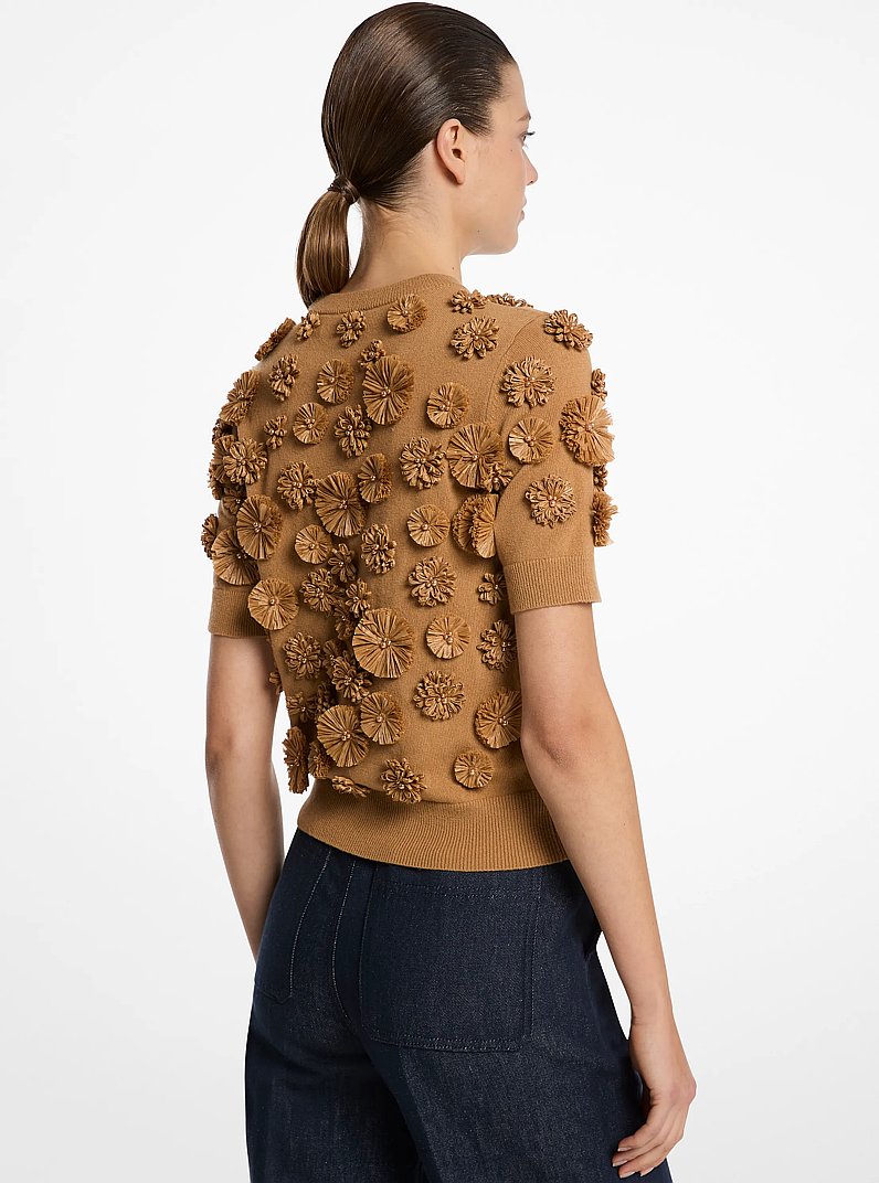 Hand-Embroidered Floral Cashmere Shell Top