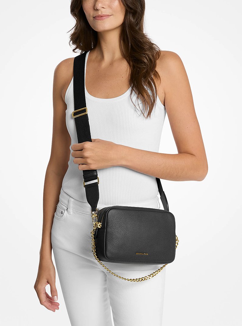 Bryant Medium Pebbled Leather Camera Crossbody Bag in BLACK | Michael Kors