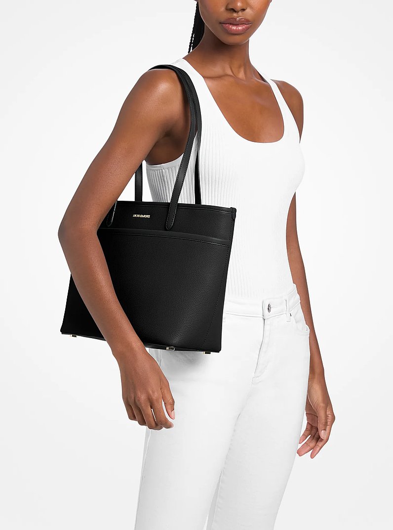 Marlowe Medium Pebbled Leather Pocket Tote Bag in BLACK | Michael Kors