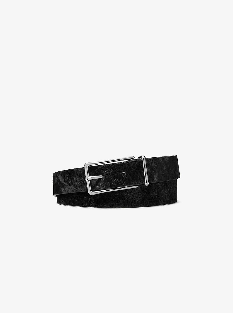 Calf Hair Belt in BLACK/SILVER | Michael Kors