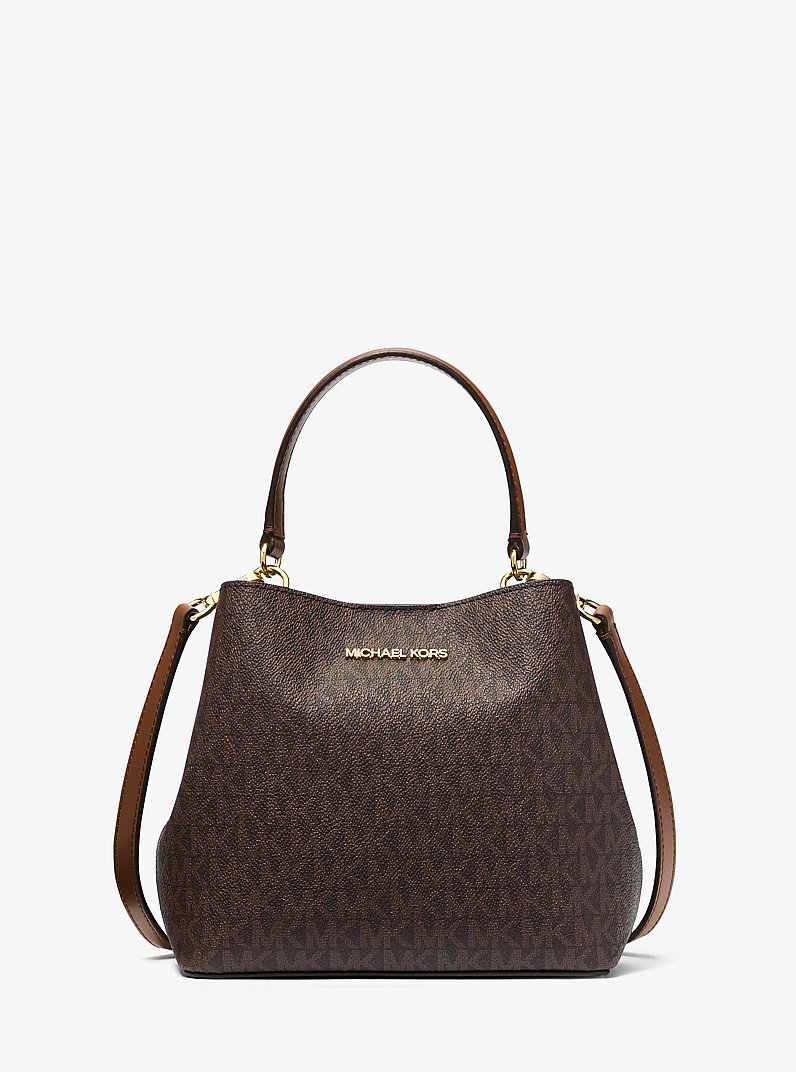 Pratt Small Signature Logo Shoulder Bag in BROWN | Michael Kors