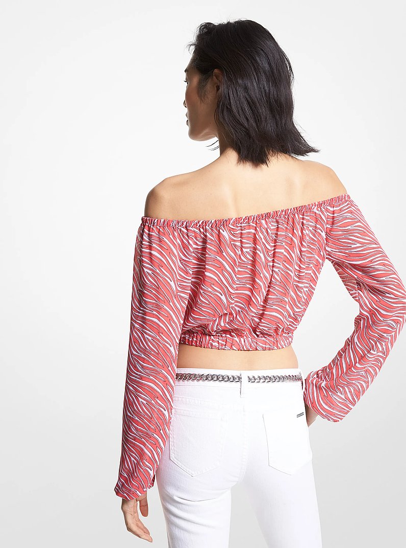 Zebra Print Georgette Off-The-Shoulder Top in GERANIUM | Michael Kors