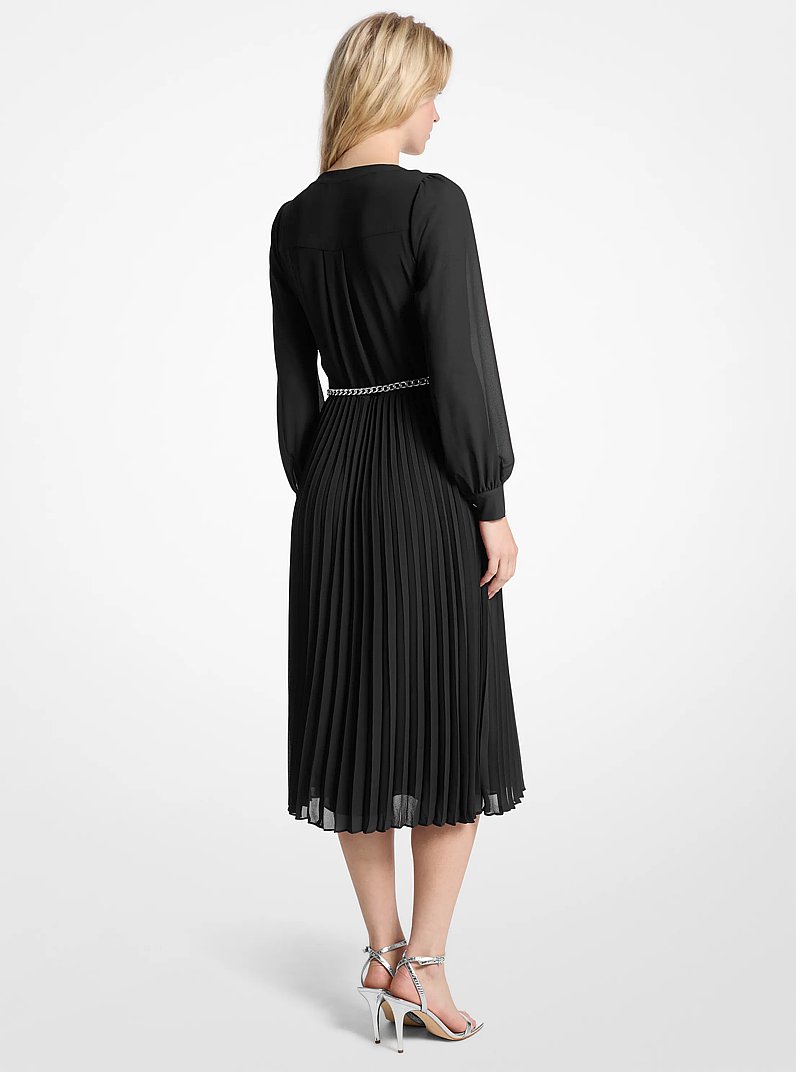 Georgette Belted Pleated Shirtdress in BLACK - Sale | Michael Kors