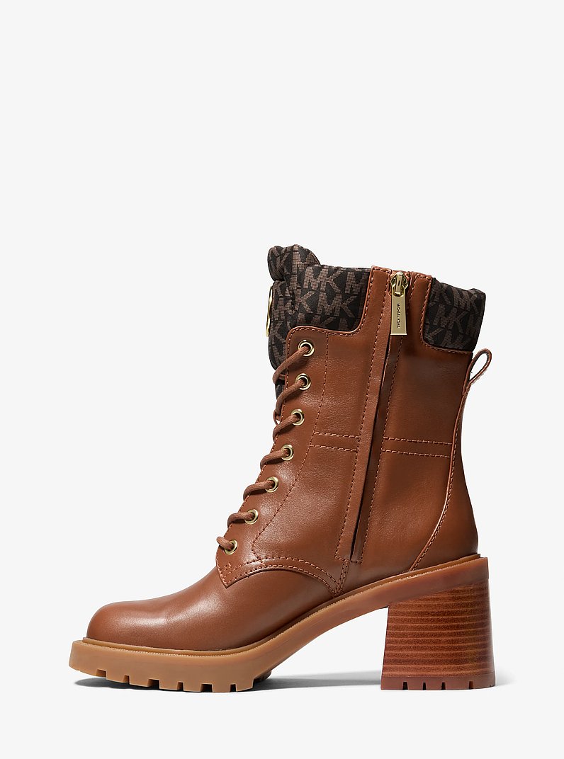 Cade Leather and Signature Logo Combat Boot in BROWN/LUGGAGE | Michael Kors
