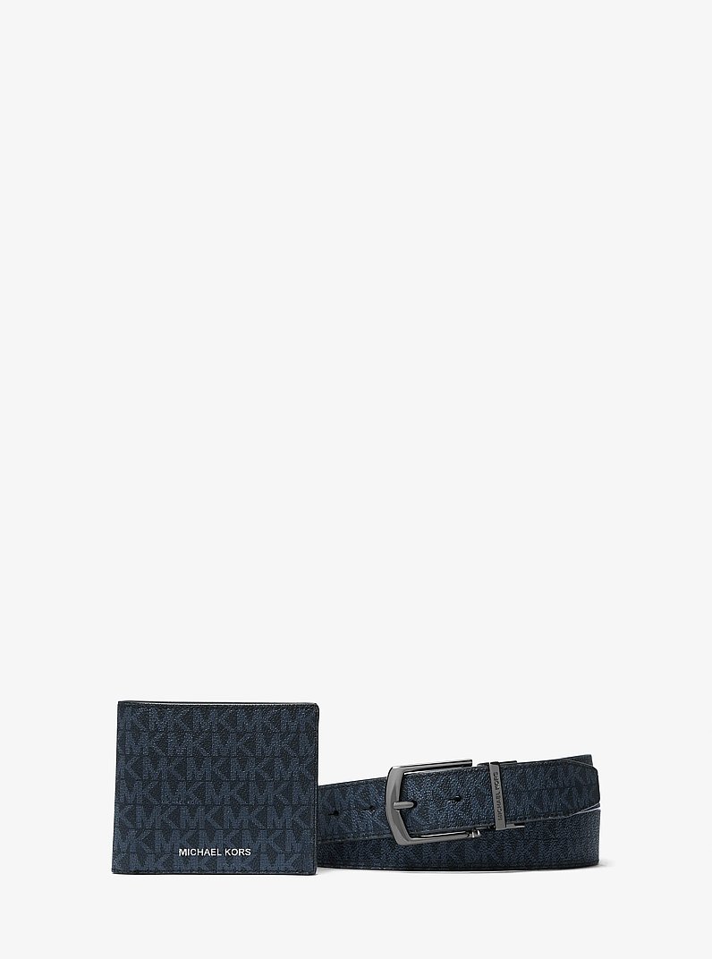 Signature Logo Billfold Wallet and Belt Gift Set in ADMRL/PLBLUE | Michael Kors