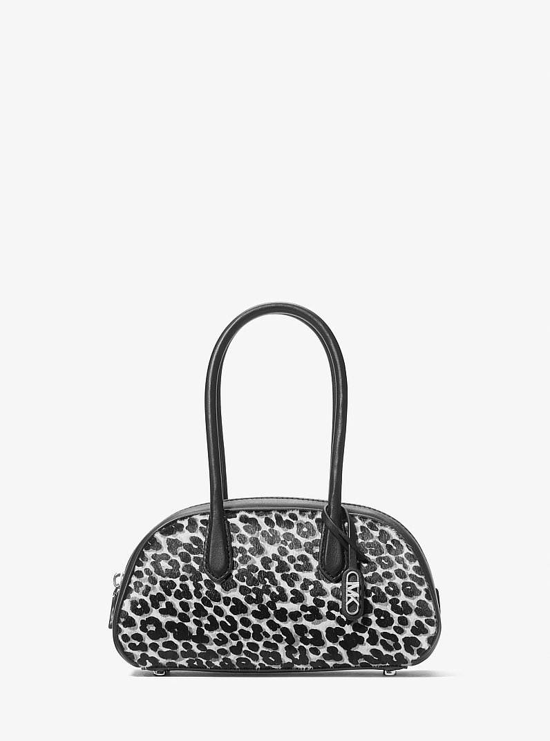 Lulu Small Leopard Print Calf Hair Satchel in BLACK COMBO | Michael Kors