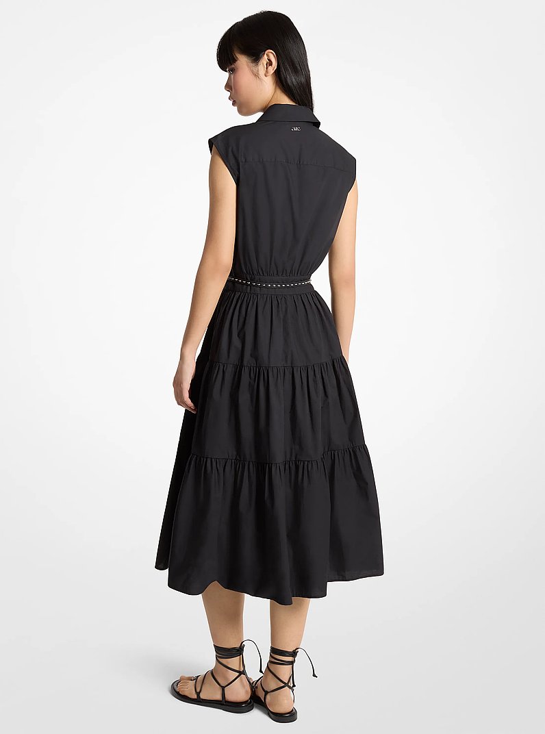 Robe chemise sans manches en popeline de coton avec ceinture in NOIR | Michael Kors