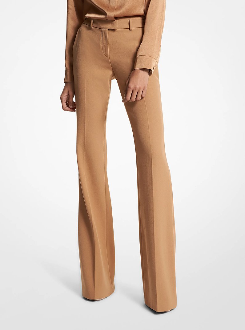 Haylee Wool Gabardine Flared Trousers in CAMEL | Michael Kors