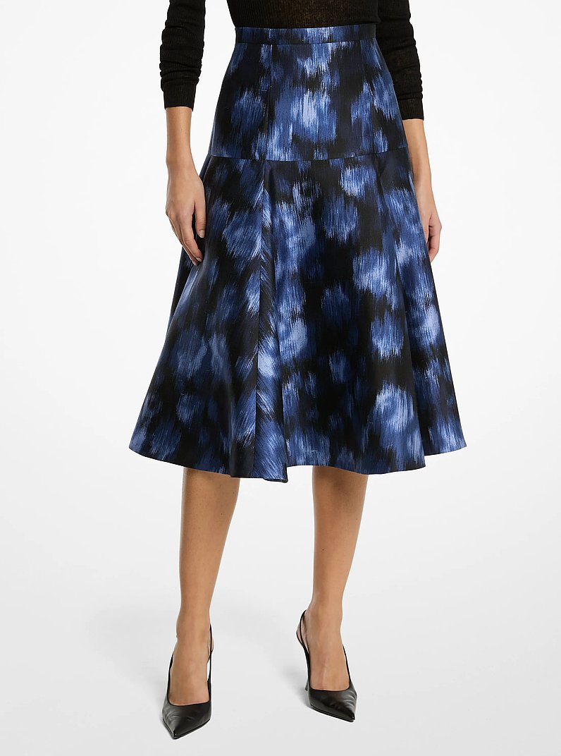 Jupe de danse &agrave; taille basse en shantung de soie chin&eacute;e florale et de laine