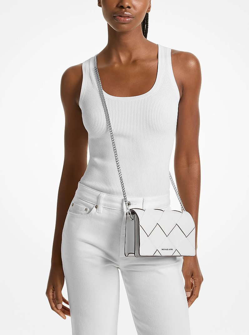 Jet Set Medium Woven Leather Crossbody Bag in OPTIC WHITE | Michael Kors