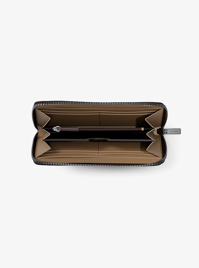 Cooper Logo Debossed Polyester Microsuede Zip-Around Wallet in CAMEL | Michael Kors