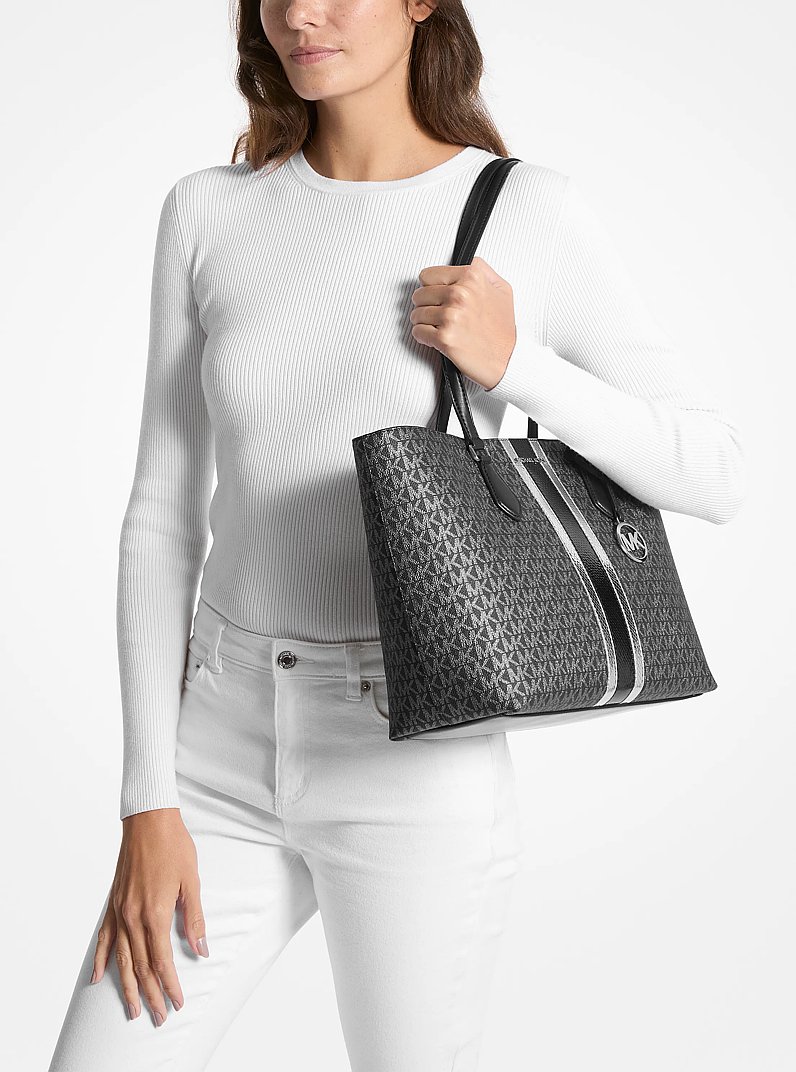 Sheila Large Signature Logo and Metallic Tote Bag in BLACK - Sale