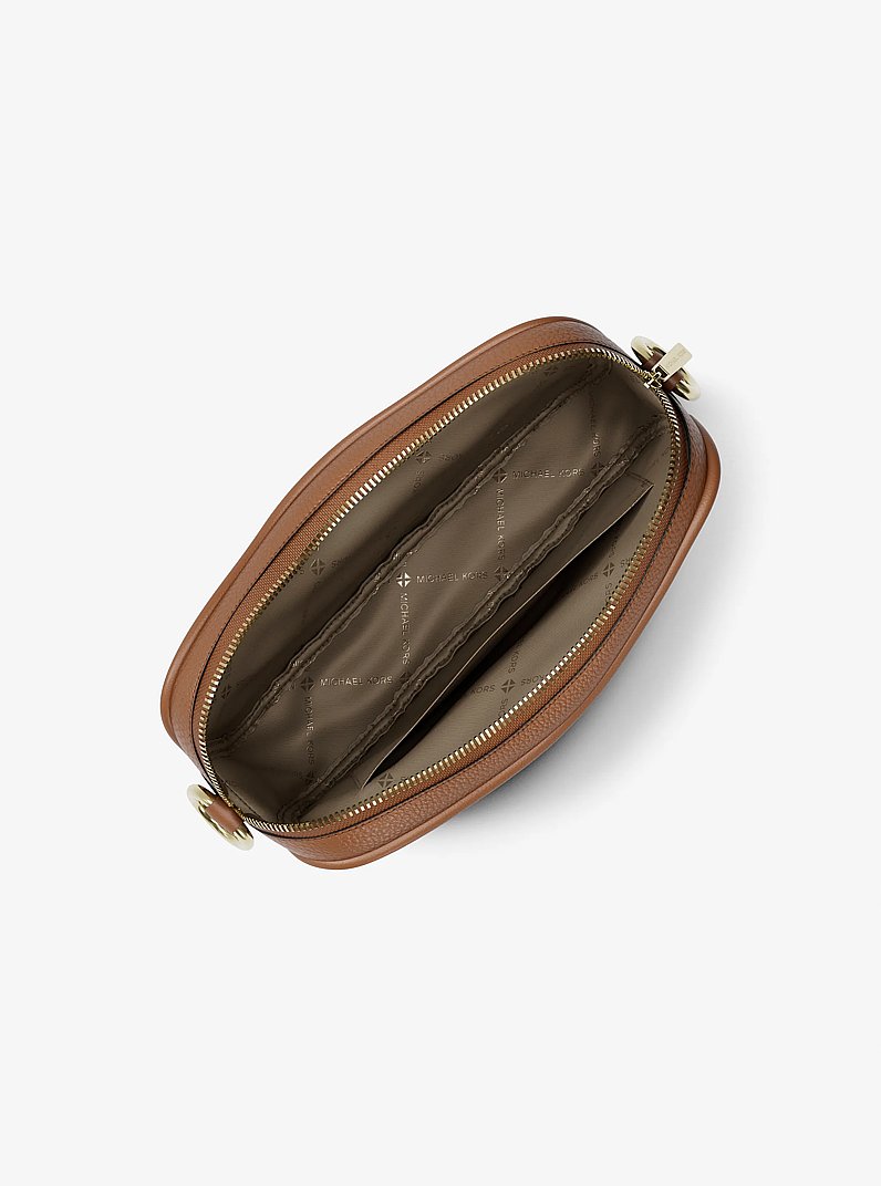 Jet Set Large Pebbled Leather Camera Crossbody Bag in LUGGAGE | Michael Kors