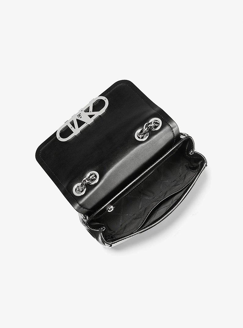 Parker Medium Crinkled Patent Leather Shoulder Bag in BLACK | Michael Kors