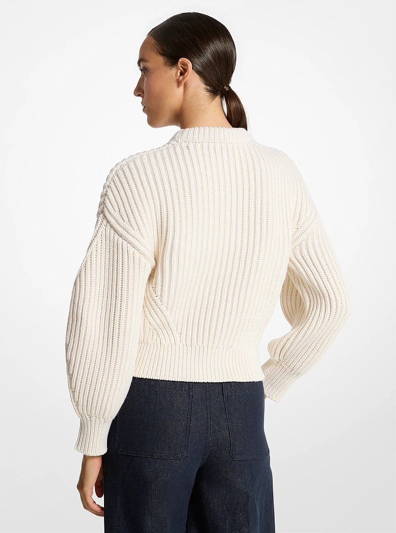 Ribbed Cotton and Cashmere Sweater in OPTIC WHITE | Michael Kors