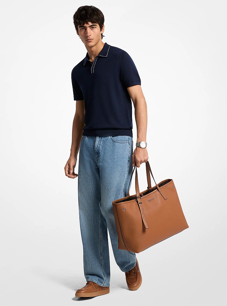 Hudson Medium Pebbled Leather Everyday Tote Bag in LUGGAGE | Michael Kors