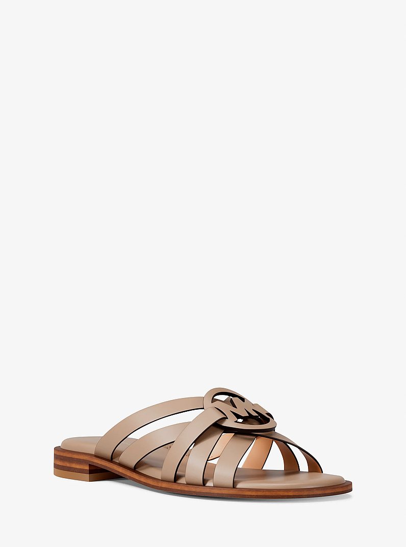 Erika Leather Slide Sandal in KHAKI | Michael Kors