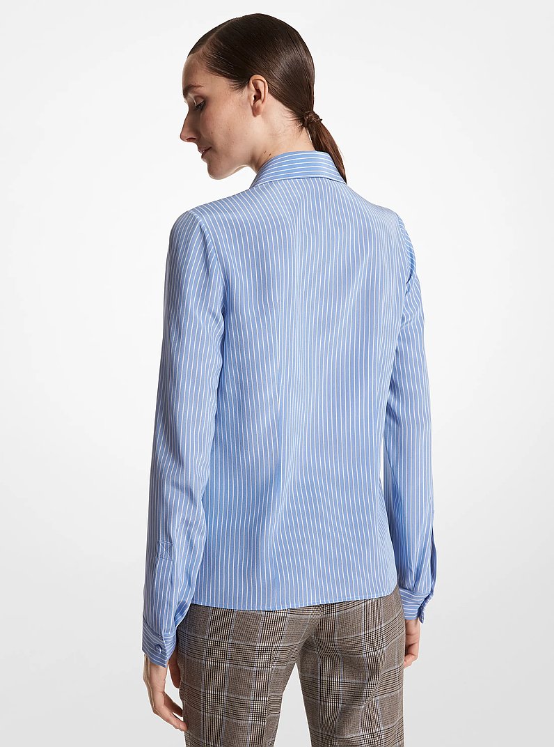 Hansen Striped Organic Silk Crepe De Chine Shirt in COAST/WHITE | Michael Kors