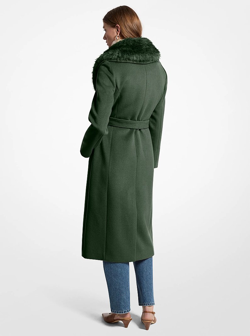 Manteau en m&eacute;lange de laine bord&eacute; de fausse fourrure in VERT MOUSSE FONC&Eacute; | Michael Kors