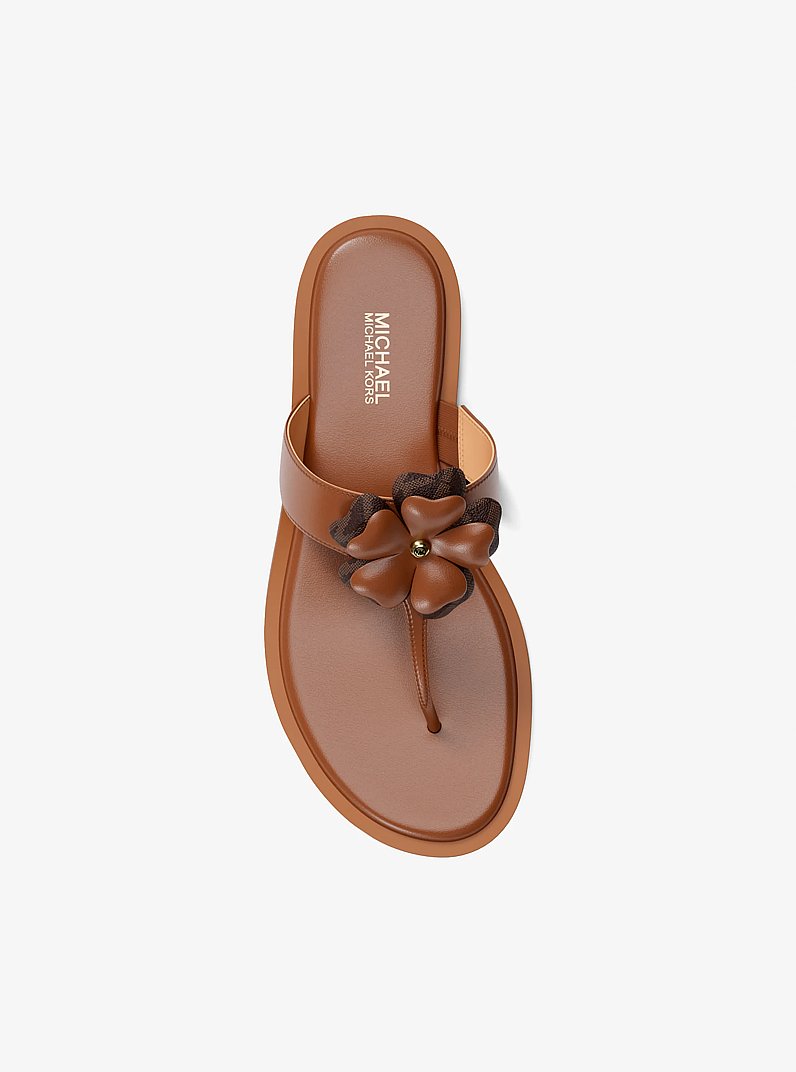 Callie Embellished Signature Logo Trim Thong Sandal in LUGGAGE | Michael Kors