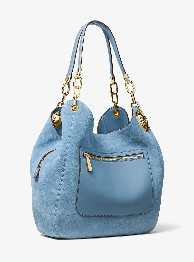 Borsa a spalla Lillie grande in pelle scamosciata in CHAMBRAY | Michael Kors