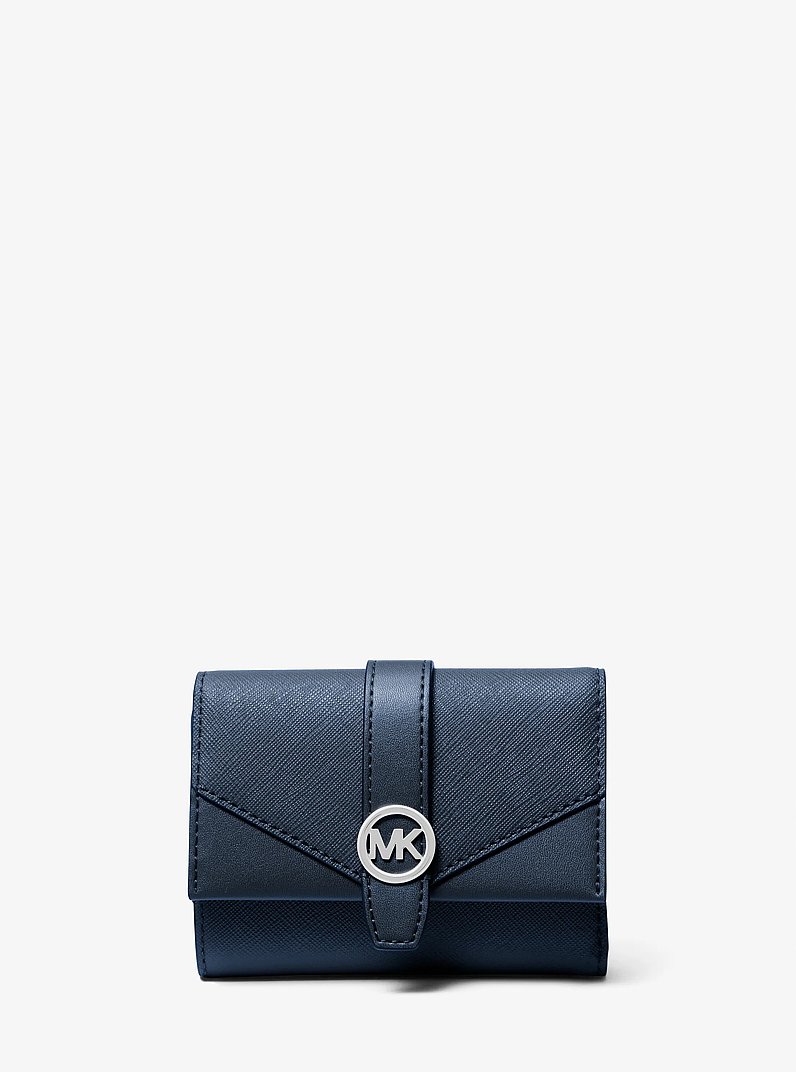 Greenwich Medium Leather Trifold Wallet in NAVY | Michael Kors