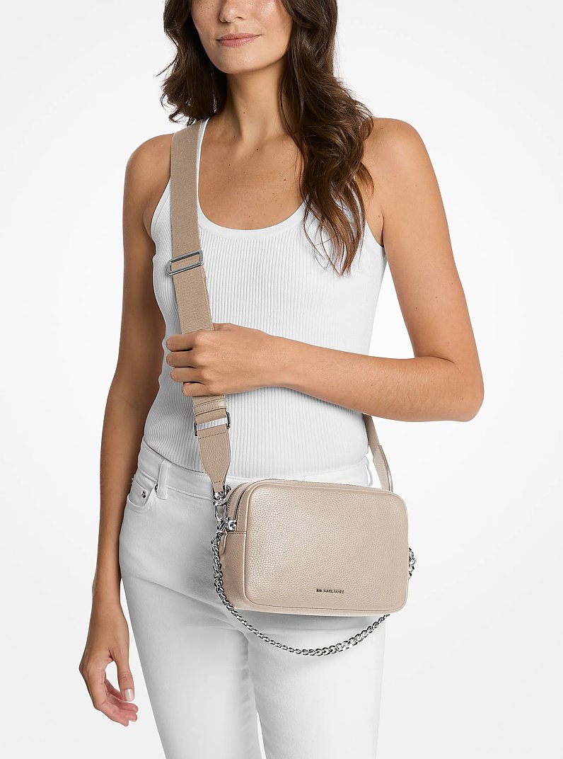 Bryant Medium Pebbled Leather Camera Crossbody Bag in LIGHT SAND | Michael Kors