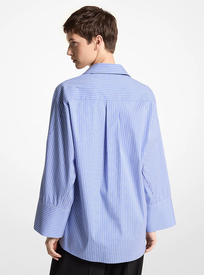 Striped Stretch Cotton Poplin Oversized Shirt in Azure/OptWht | Michael Kors