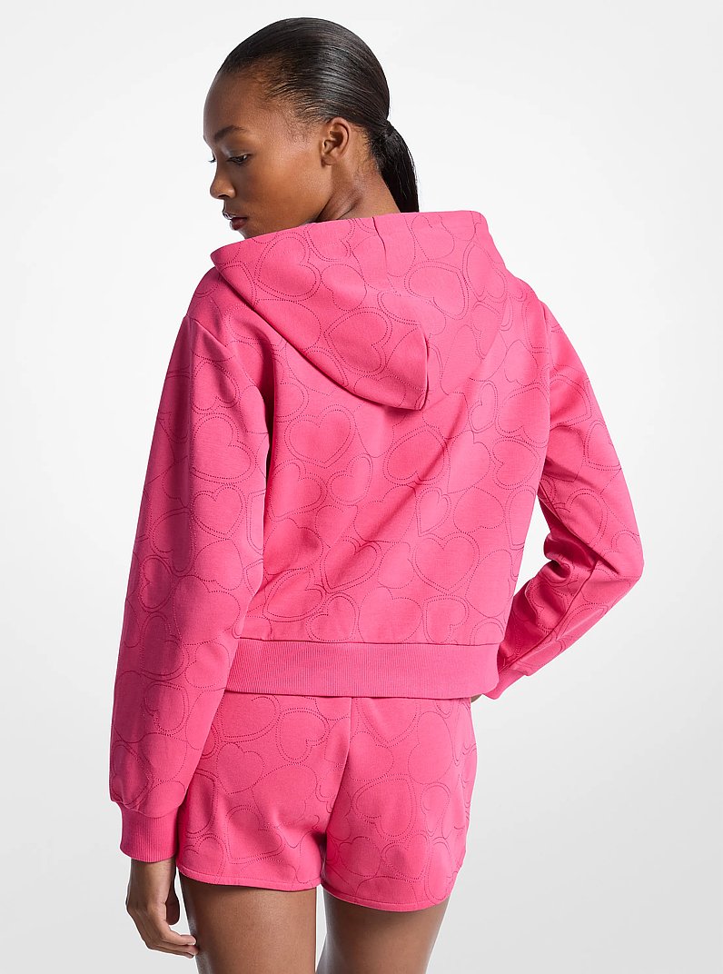 Heart Embroidered Cotton Blend Hoodie in HIBISCUS | Michael Kors