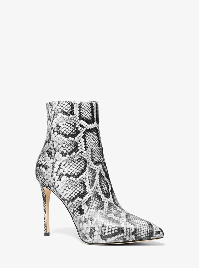 Rue Snake Embossed Leather Ankle Boot in BLACK | Michael Kors