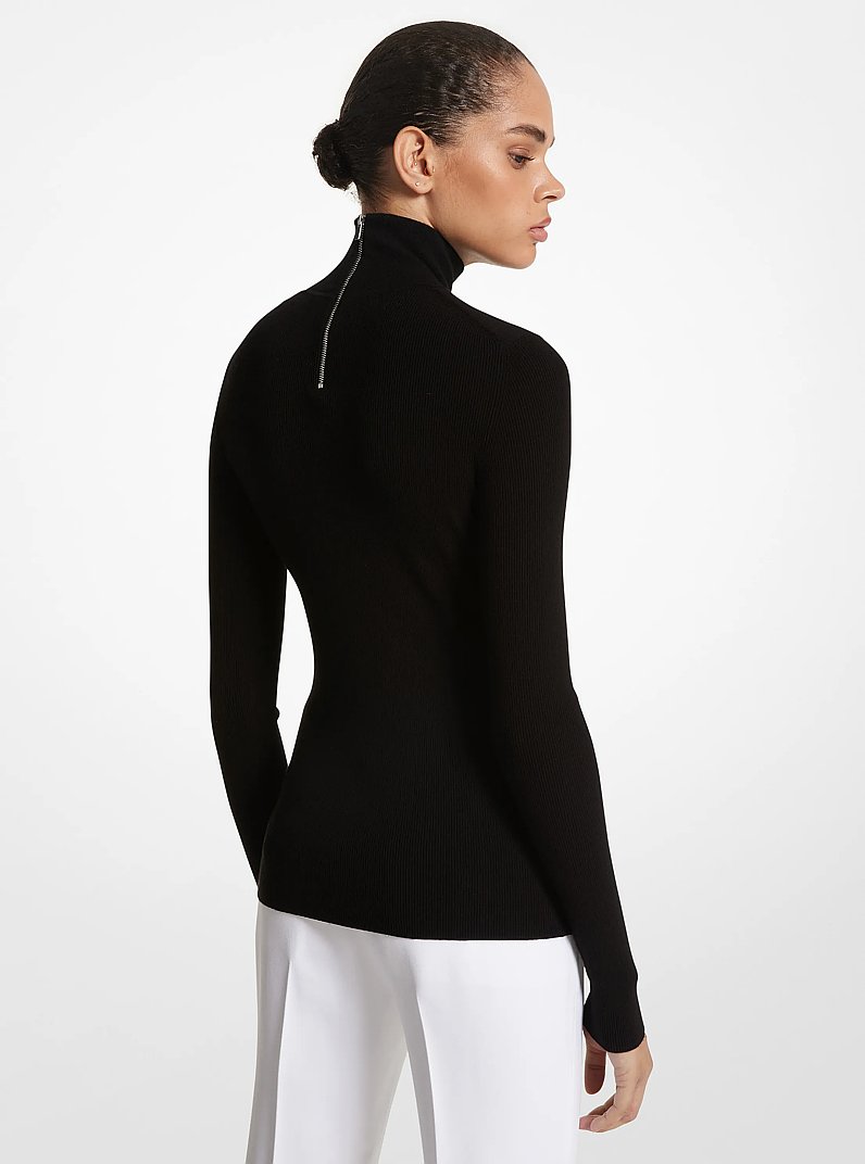 Ribbed Stretch Viscose Turtleneck Sweater in BLACK | Michael Kors