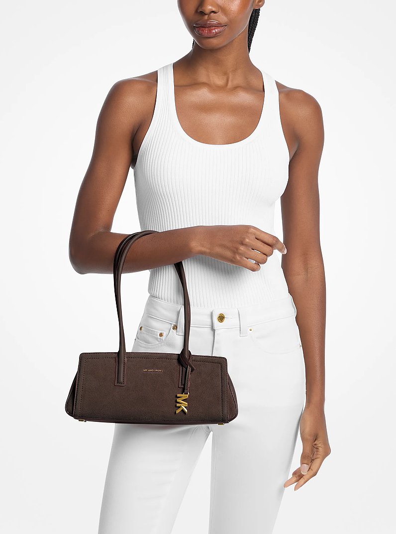 Laila Small Suede Shoulder Bag in CHOCOLATE | Michael Kors