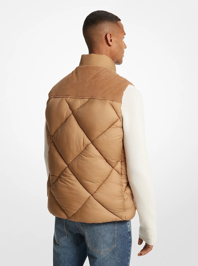 Corduroy and Quilted Nylon Vest in DARK CAMEL | Michael Kors