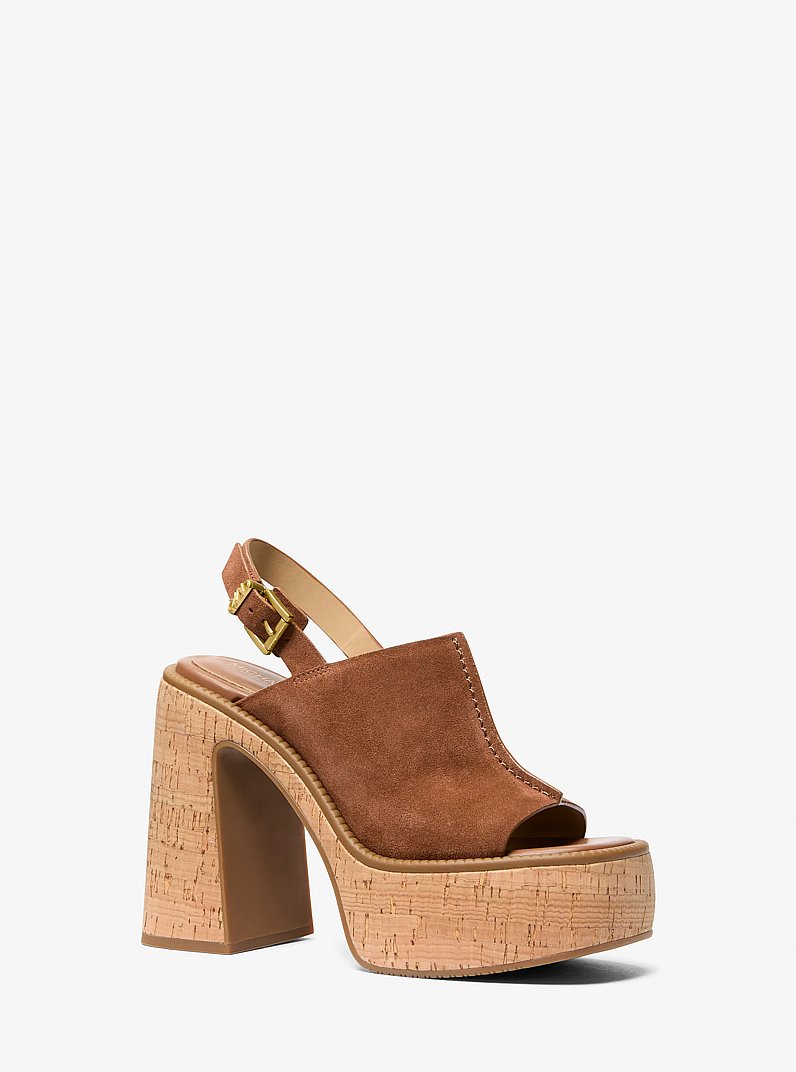 Leia Suede Platform Sandal in LUGGAGE | Michael Kors