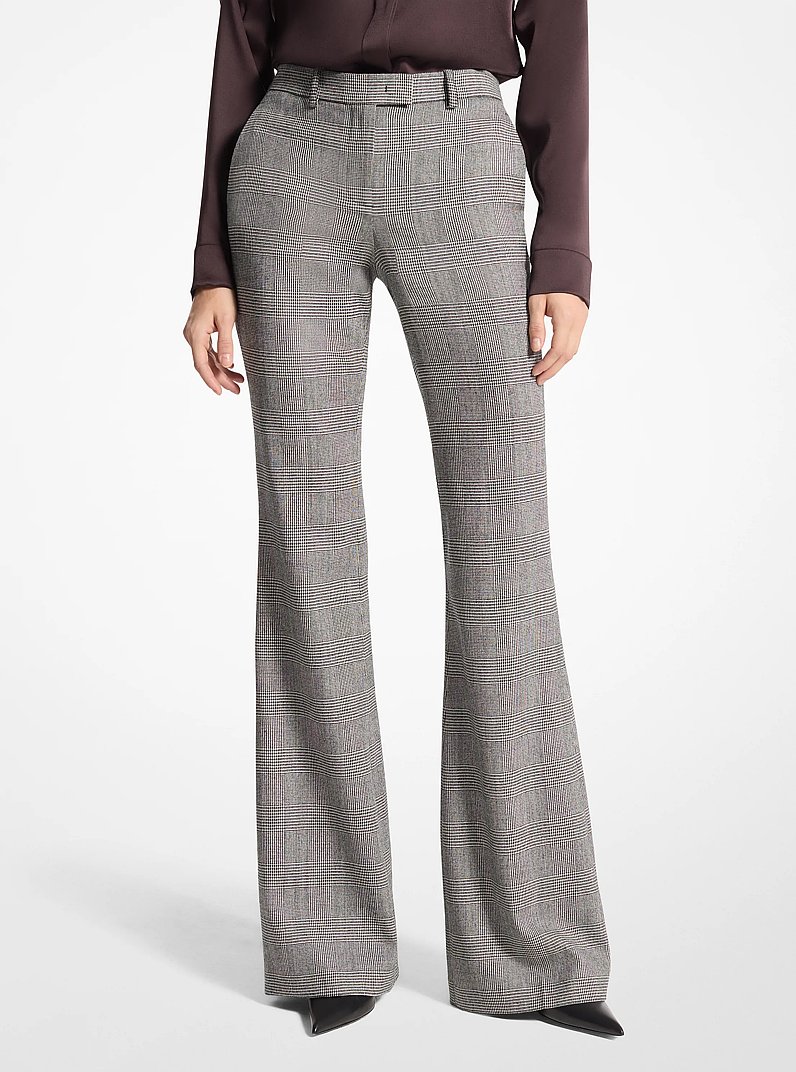 Haylee Glen Plaid Stretch Wool Flannel Flared Trousers in BLACK/WHITE | Michael Kors