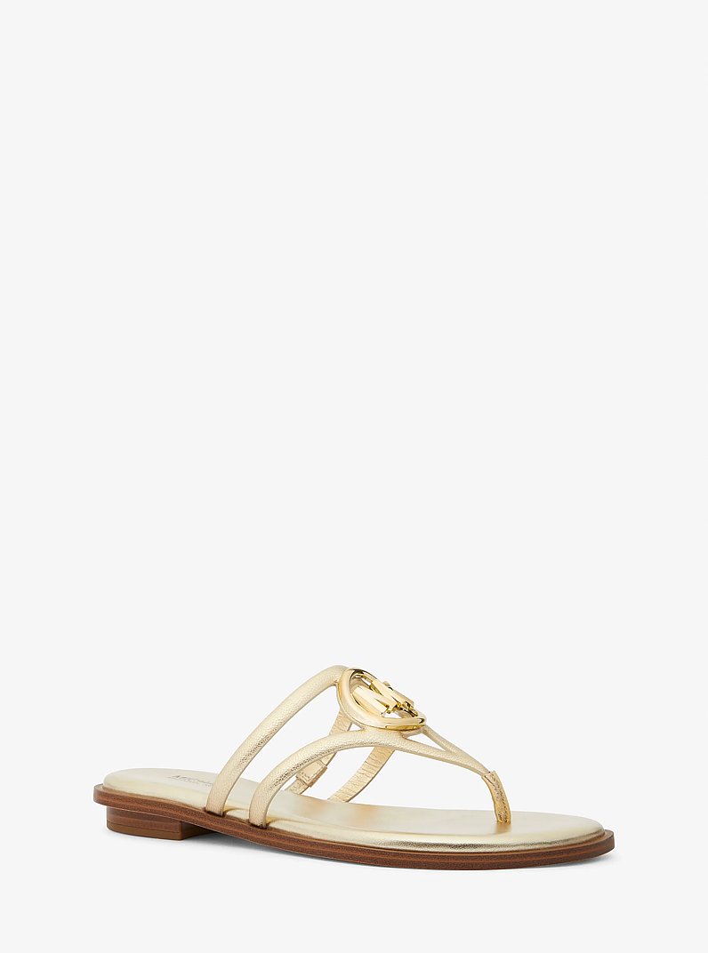 Hampton Metallic Leather Sandal in PALE GOLD | Michael Kors