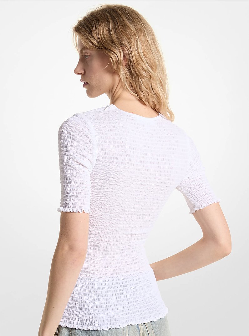 Shirt van cr&ecirc;pe georgette met smokwerk in WIT | Michael Kors