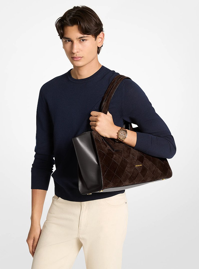 Hudson Woven Suede Tote Bag in CHOCOLATE | Michael Kors