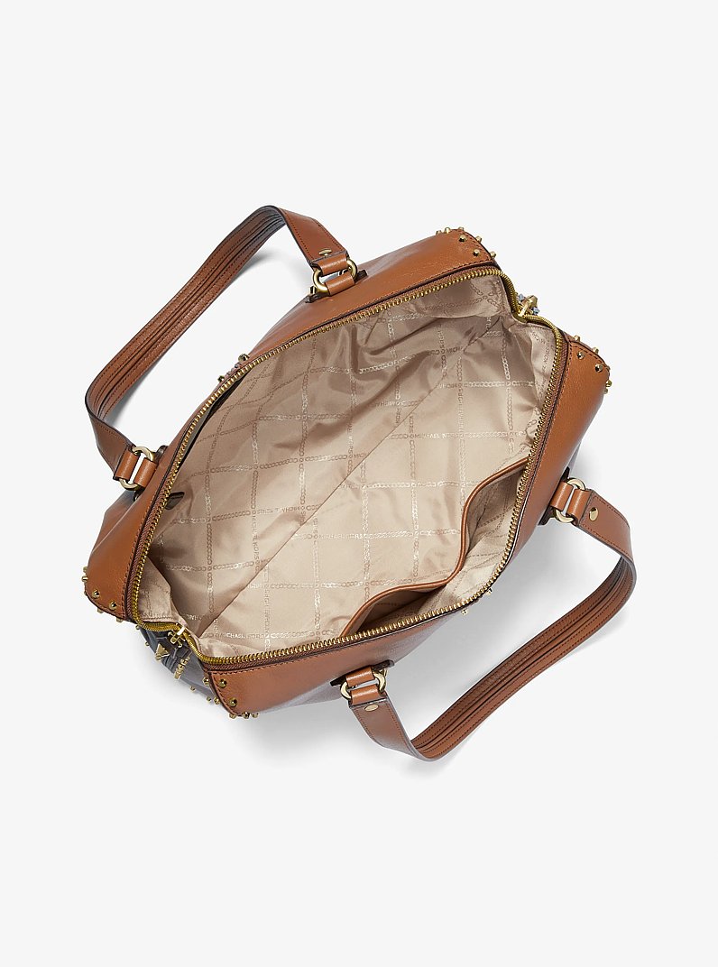 Astor Large Studded Leather Tote Bag in LUGGAGE | Michael Kors