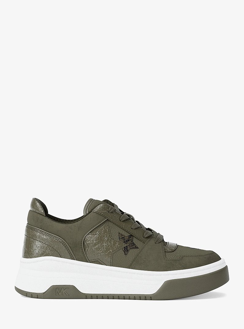 Lexi Embellished Mixed-Media Sneaker in OLIVE | Michael Kors