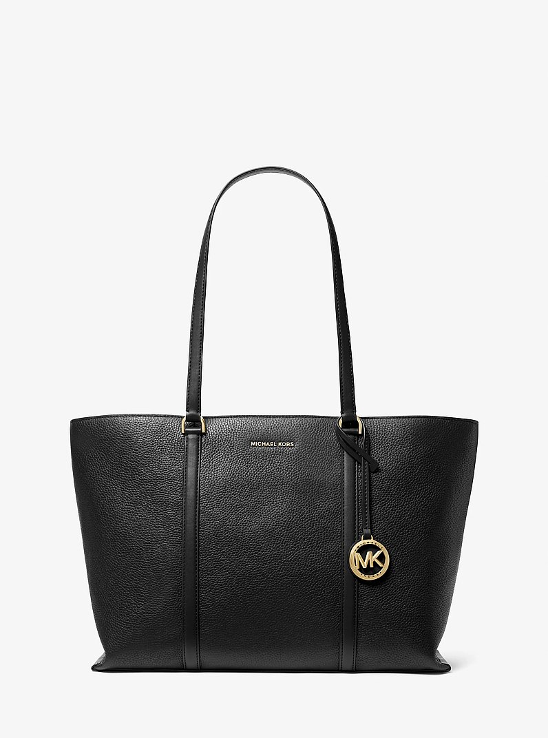 Temple Large Pebbled Leather Tote Bag in BLACK | Michael Kors