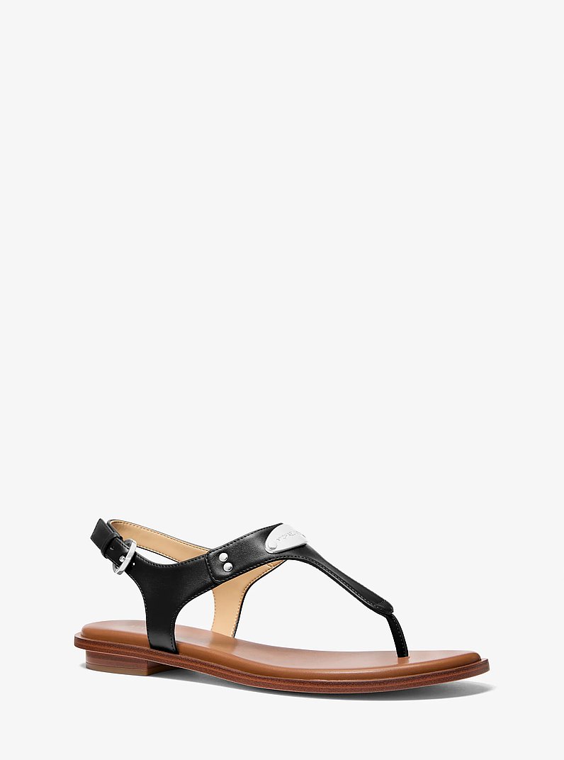 Logo Plate T-Strap Sandal in BLACK | Michael Kors