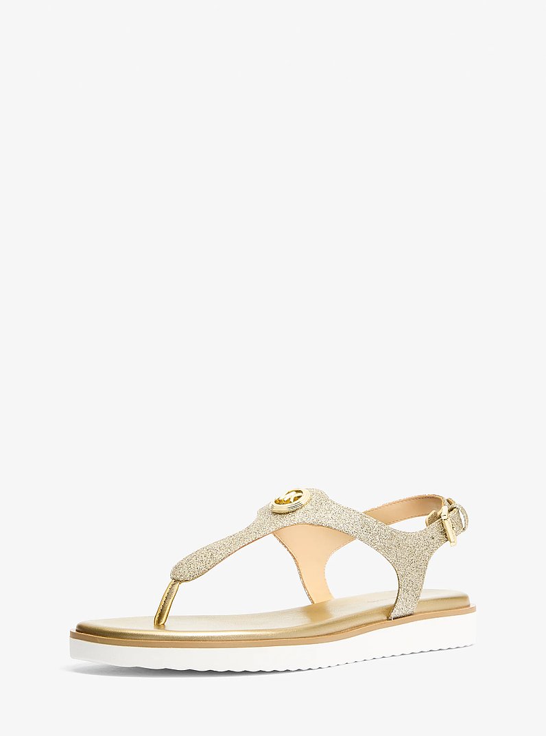 Val Glittered Leather Thong Sandal in PALE GOLD | Michael Kors