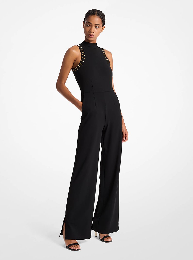 Astor Stud Crepe Jumpsuit in BLACK | Michael Kors